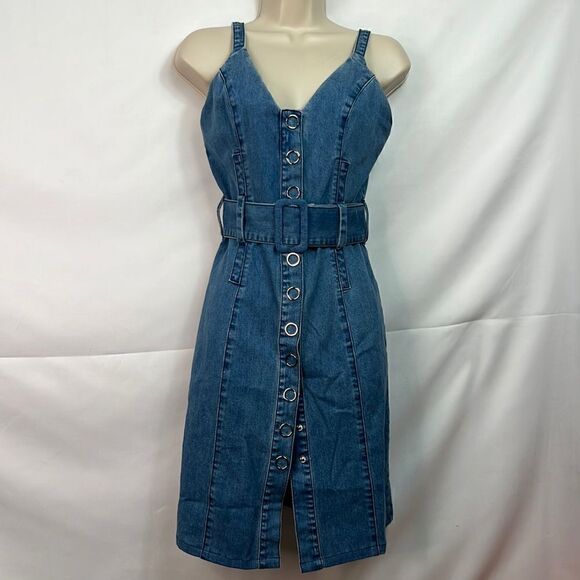Finders Keepers Denim Snap front jumper dress size 4  EUC - Picture 2 of 12
